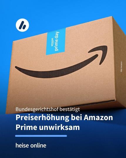 Auf dem Bild ist ein Paket mit dem Logo von Amazon zu sehen. Im Bild steht: "Bundesgerichtshof bestätigt:
Preiserhöhung bei Amazon Prime unwirksam"