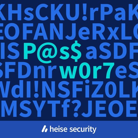 Das Bild zeigt das Cover des Podcasts "Passwort" von heise security. Man sieht verschiedene Zahlen, Buchstaben und Satzzeichen, farblich abgehoben steht das Wort Passwort aus verschiedenen Buchstaben, Zahlen und Sonderzeichen.
