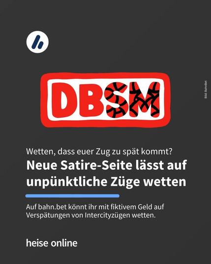 Im Bild sieht man das Logo von bahn.bet. Im Bild steht: "Wetten, dass euer Zug zu spät kommt?:
Neue Satire-Seite lässt auf unpünktliche Züge wetten" darunter steht: "Auf bahn.bet könnt ihr mit fiktivem Geld auf Verspätungen von Intercityzügen wetten."